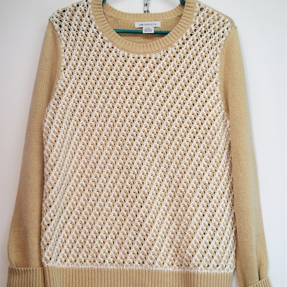 Liz Claiborne Tan/White Solid Stitch Sweater - Picture 1 of 5